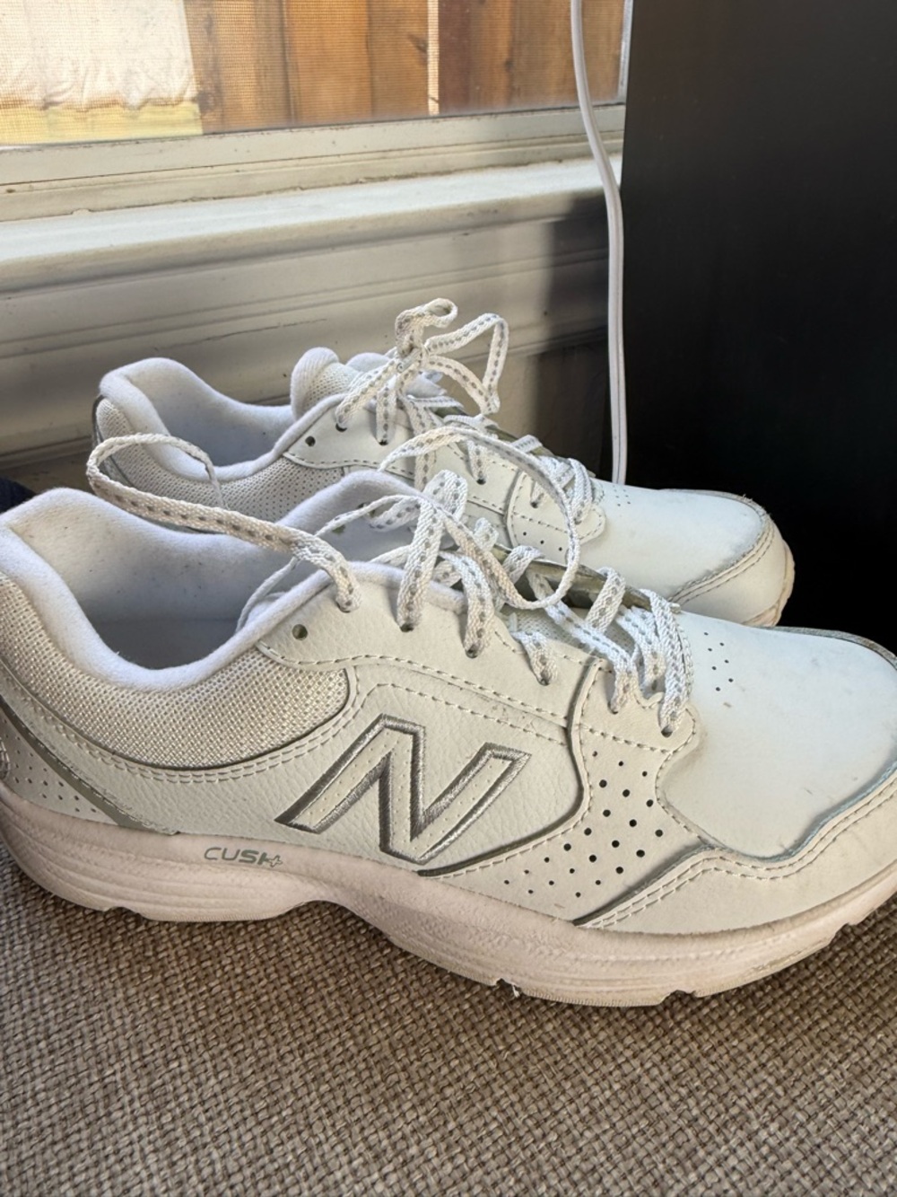 New Balance White and Silver Women's Comfort Sneakers - Picture 2 of 6